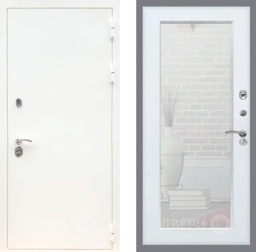 Входная металлическая Дверь Рекс (REX) 5 Белая Шагрень Зеркало Пастораль Белый ясень в Балашихе