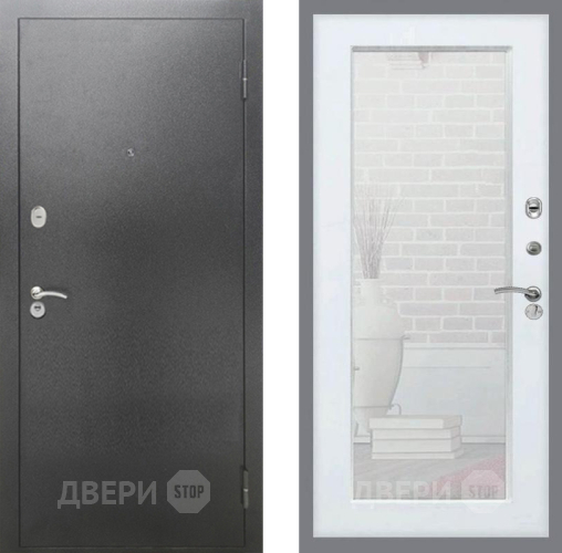 Входная металлическая Дверь Рекс (REX) 2А Серебро Антик Зеркало Пастораль Белый ясень в Балашихе