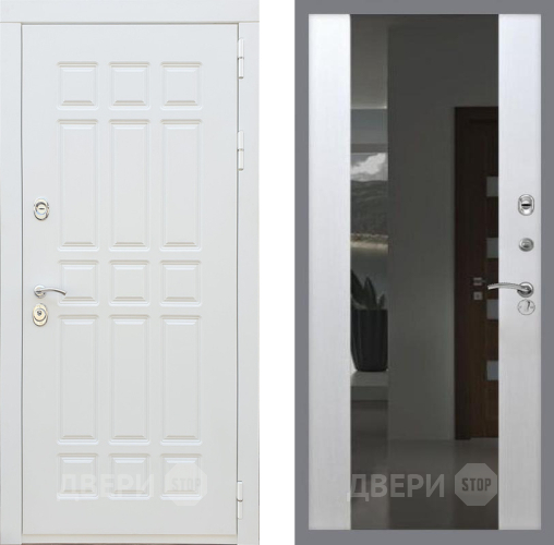 Входная металлическая Дверь Рекс (REX) 8 Силк Сноу СБ-16 Зеркало Белый ясень в Балашихе