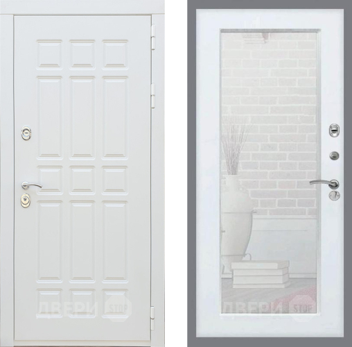 Входная металлическая Дверь Рекс (REX) 8 Силк Сноу Зеркало Пастораль Белый ясень в Балашихе