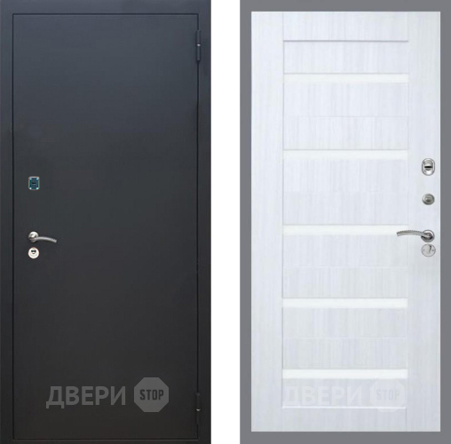 Входная металлическая Дверь Рекс (REX) 1A Черный Муар СБ-14 стекло белое Сандал белый в Балашихе