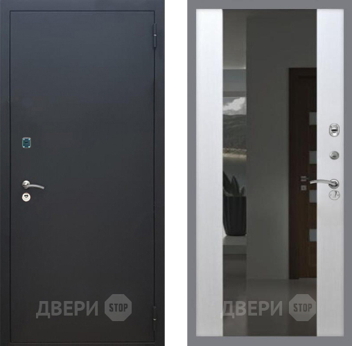 Входная металлическая Дверь Рекс (REX) 1A Черный Муар СБ-16 Зеркало Белый ясень в Балашихе