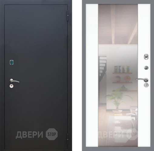 Входная металлическая Дверь Рекс (REX) 1A Черный Муар СБ-16 Зеркало Силк Сноу в Балашихе