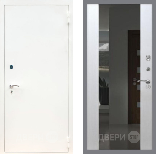 Дверь Рекс (REX) 1А Белая шагрень СБ-16 Зеркало Белый ясень в Балашихе