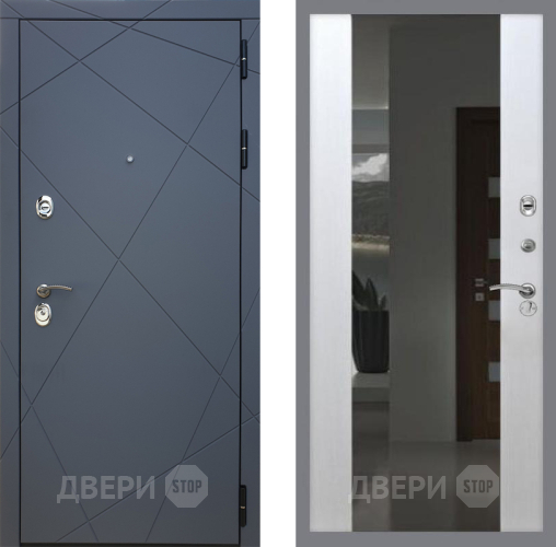 Входная металлическая Дверь Рекс (REX) 13 Силк Титан СБ-16 Зеркало Белый ясень в Балашихе