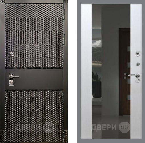 Входная металлическая Дверь Рекс (REX) 15 Черный Кварц СБ-16 Зеркало Белый ясень в Балашихе