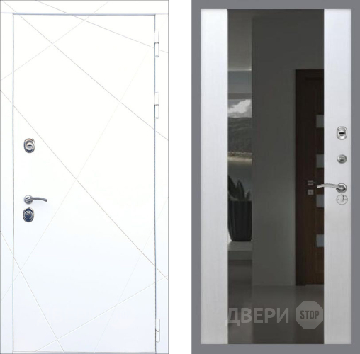 Входная металлическая Дверь Рекс (REX) 13 Силк Сноу СБ-16 Зеркало Белый ясень в Балашихе