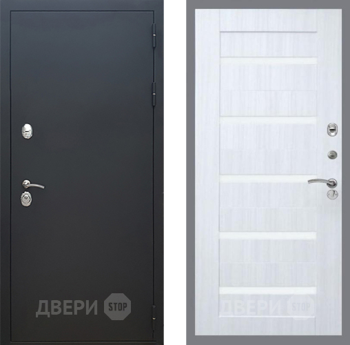 Входная металлическая Дверь Рекс (REX) 5 Черный Муар СБ-14 стекло белое Сандал белый в Балашихе