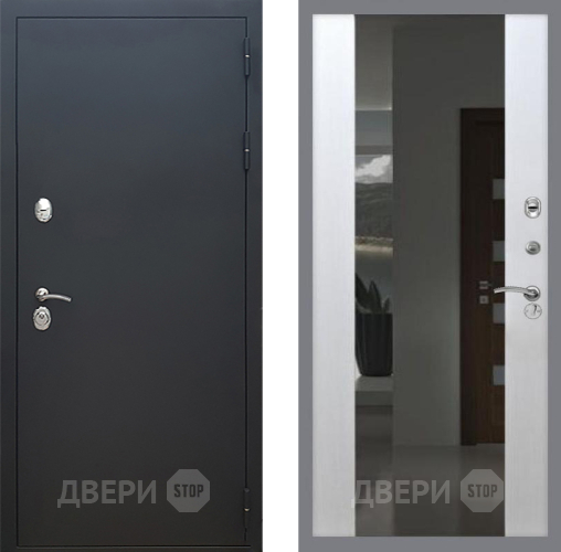 Входная металлическая Дверь Рекс (REX) 5 Черный Муар СБ-16 Зеркало Белый ясень в Балашихе