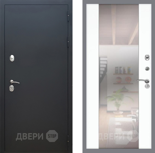 Входная металлическая Дверь Рекс (REX) 5 Черный Муар СБ-16 Зеркало Силк Сноу в Балашихе