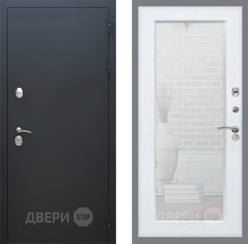 Входная металлическая Дверь Рекс (REX) 5 Черный Муар Зеркало Пастораль Белый ясень в Балашихе