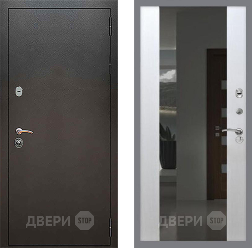 Входная металлическая Дверь Рекс (REX) 5 Серебро Антик СБ-16 Зеркало Белый ясень в Балашихе