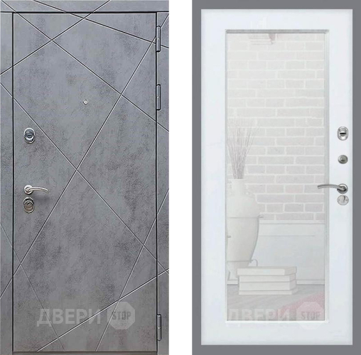 Входная металлическая Дверь Рекс (REX) 13 Бетон Темный Зеркало Пастораль Белый ясень в Балашихе