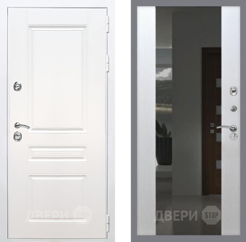 Дверь Рекс (REX) Премиум-н Силк Сноу СБ-16 Зеркало Белый ясень в Балашихе