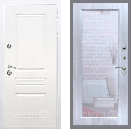Входная металлическая Дверь Рекс (REX) Премиум-н Силк Сноу Зеркало Пастораль Сандал белый в Балашихе