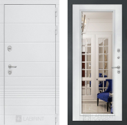 Дверь Лабиринт (LABIRINT) Трендо Зеркало Фацет с багетом Белый софт 860х2050 мм