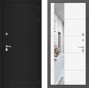 Дверь Лабиринт (LABIRINT) Classic шагрень черная Зеркало 19 Белый софт 860х2050 мм